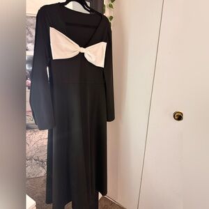 SHEIN Black Dress with White Bow Accent
